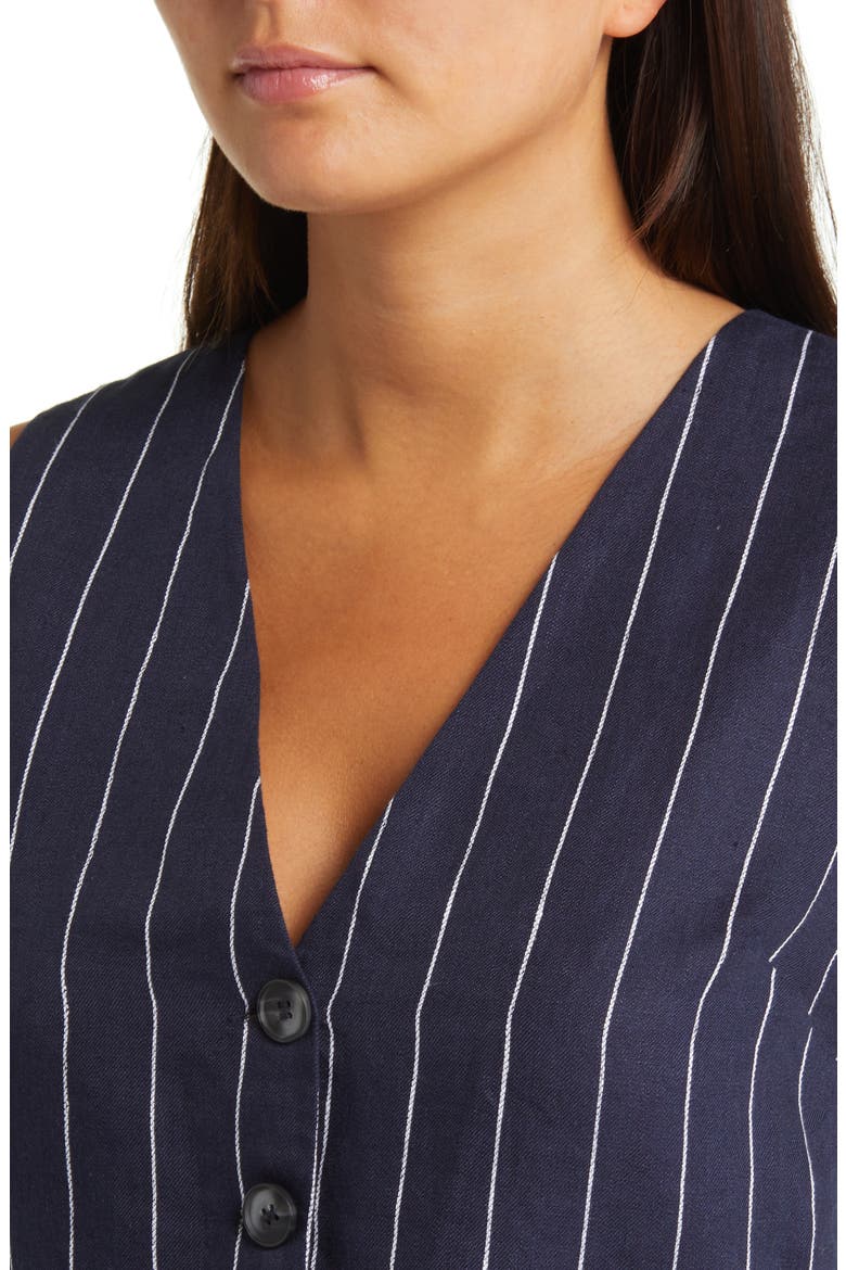 Frances Linen Suit Vest, Alternate, color, NAVY WHITE STRIPE