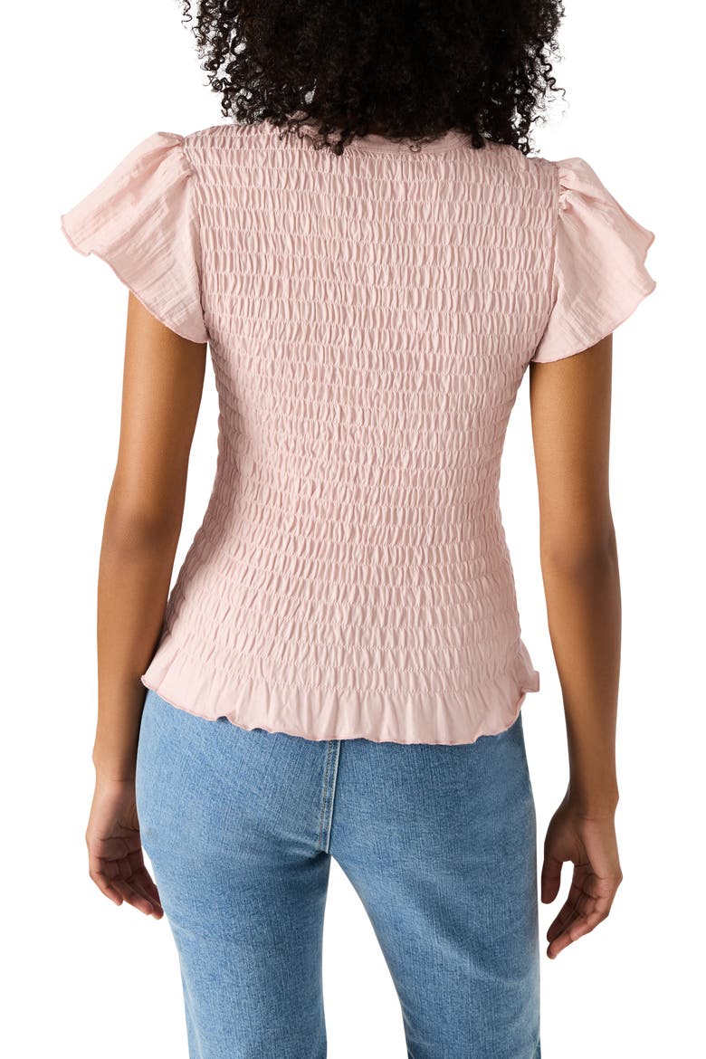 Cecilie Smocked Ruffle Cotton Sleeve Top, Alternate, color, ROSE FROST