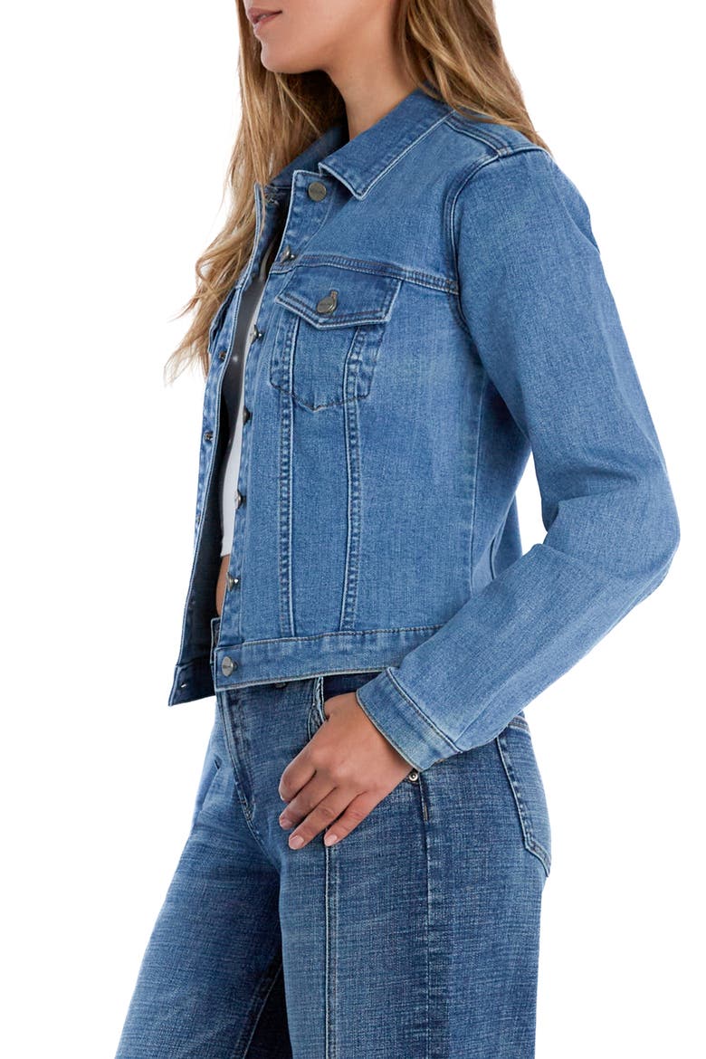 Sleek Stretch Denim Trucker Jacket, Alternate, color, SHINE BLUE