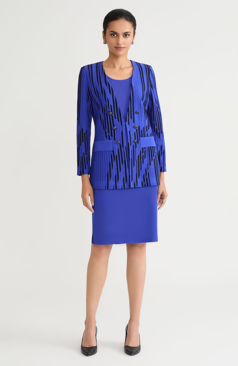 Ming Wang Tailored Lightweight Dual-Toned Burnout Knit Jacket, Alternate, color, Sapphire Sea/Black