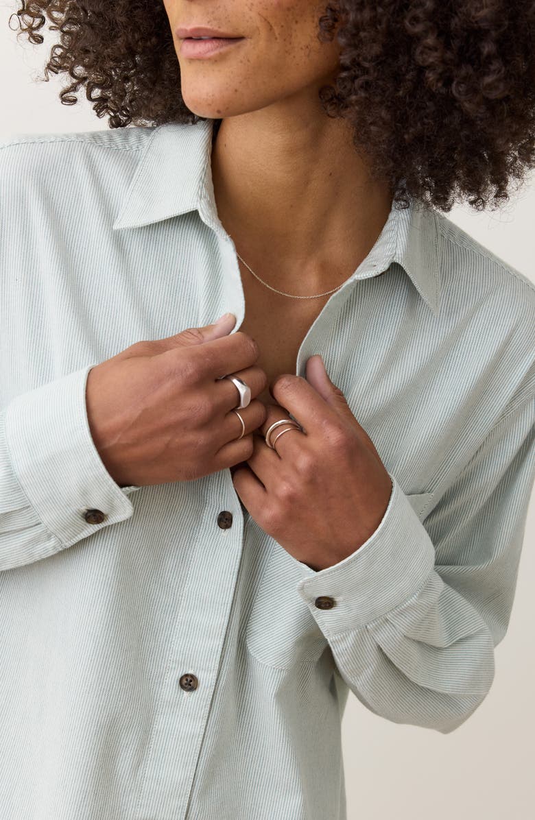 Marine Layer Jane California Relaxed Stripe Button-Up Shirt, Alternate, color, Green Stripe