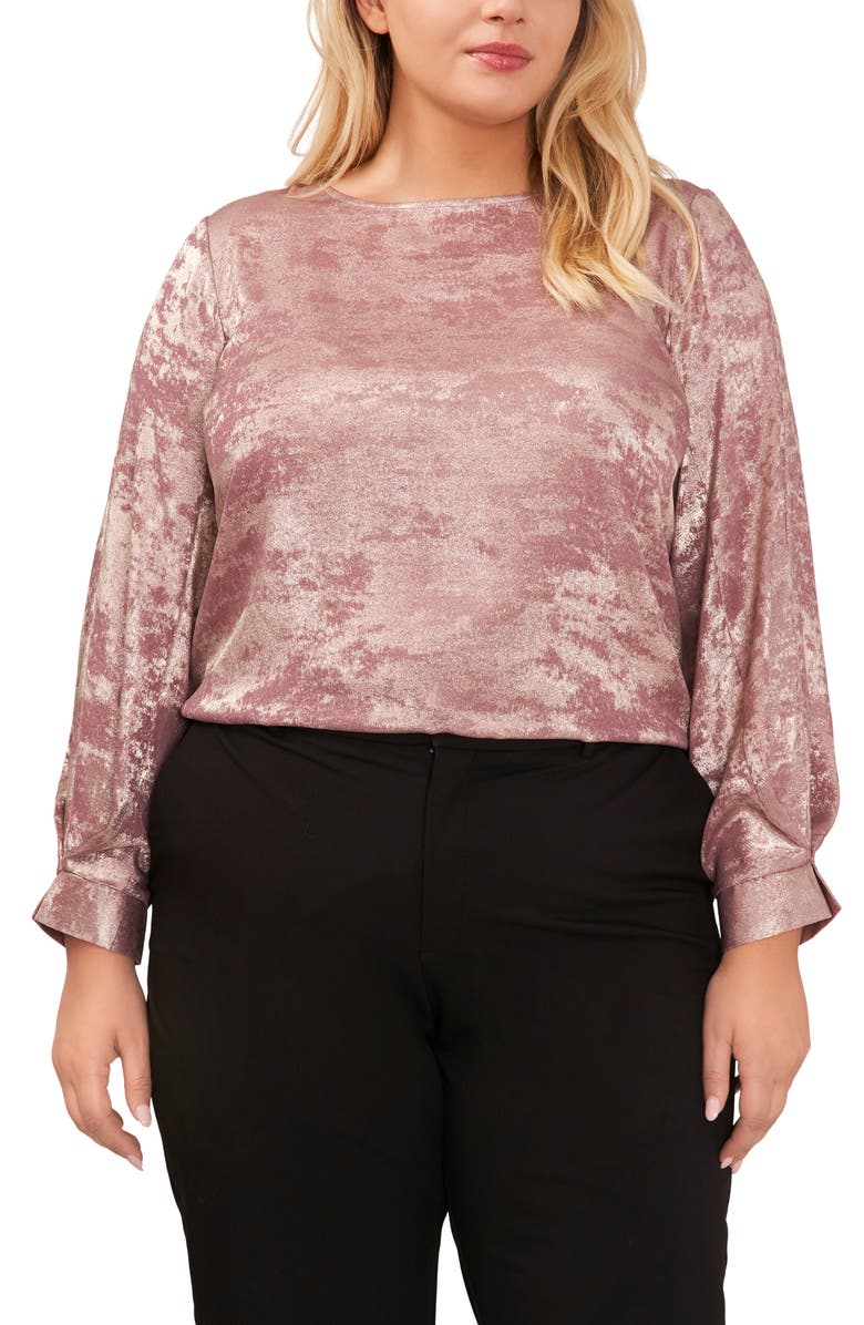 Halogen<sup>®</sup> Pleat Detail Long Sleeve Crushed Velvet Top, Main, color,