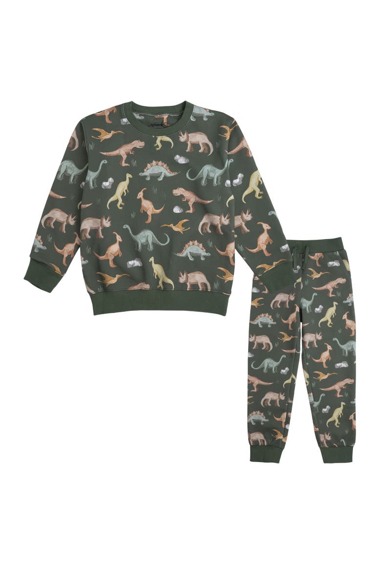 Dinosaurs Rock Sweatshirt & Jogger Set, Main, color, Olive Green