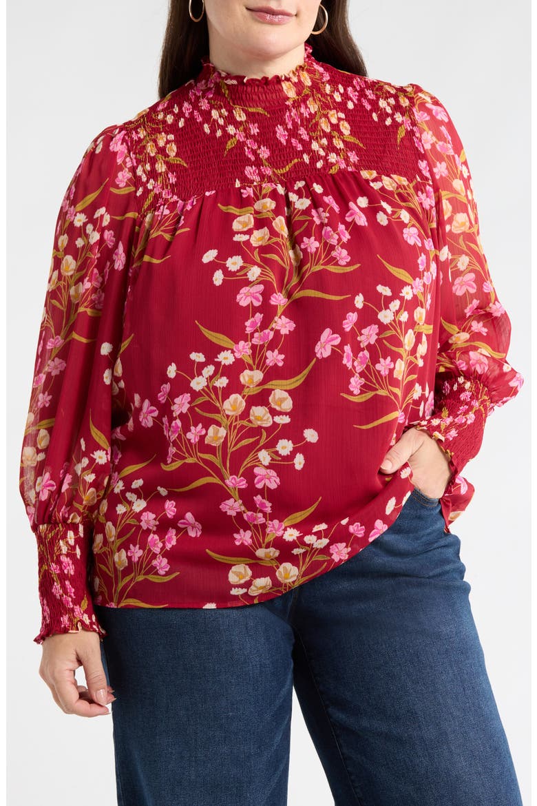 Ginnie Floral Balloon Sleeve Top, Main, color, BURG-MULTI