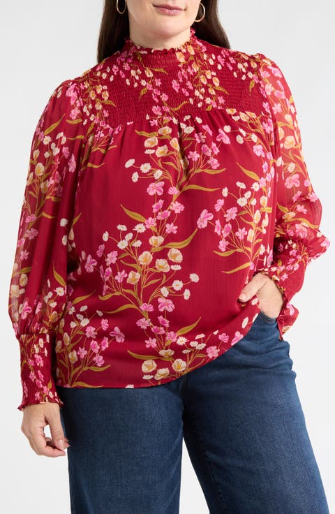 Ginnie Floral Balloon Sleeve Top (Plus)