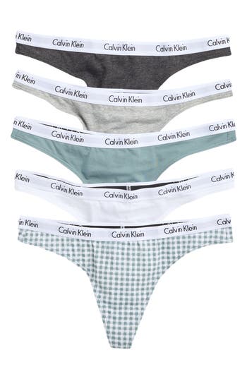 Calvin Klein Logo Thongs In Charcoal Heather Multi