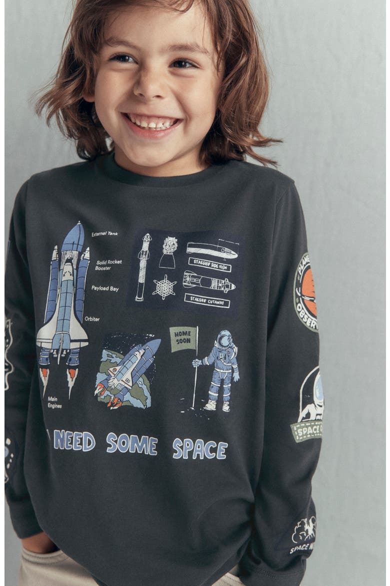 Kids' Glow in the Dark Graphic T-Shirt, Alternate, color, WARM GREY, SPACE