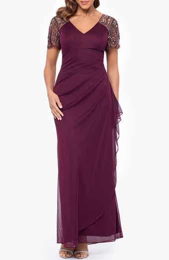 Xscape Evenings Xscape Beaded Sleeve Ruched Column Gown