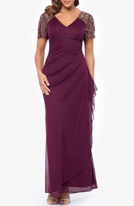 Xscape Evenings Xscape Beaded Sleeve Ruched Column Gown