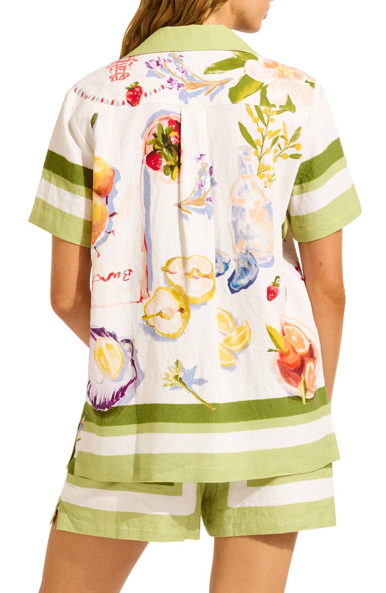 Seafolly Riviera Coast Linen Blend Cover-Up Shirt, Alternate, color, Sage