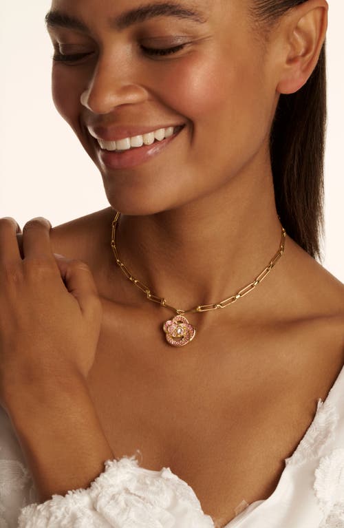 Ted Baker Floral Crystal Pendant Necklace In Gold Tone Pink Ombre Crystal