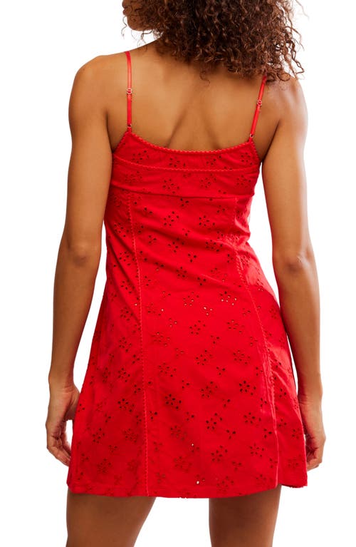 Free People Full Bloom Stretch Cotton Eyelet Mini Slipdress In Poppy Red