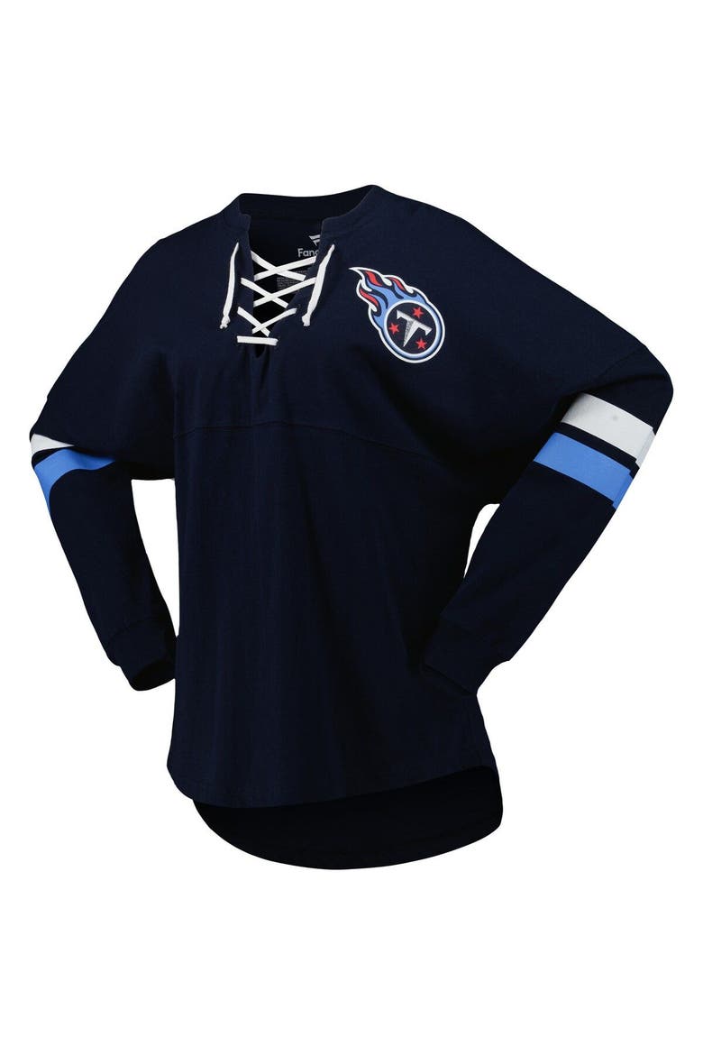 Women's Fanatics Branded Navy Tennessee Titans Spirit Jersey Lace-Up V-Neck Long Sleeve T-Shirt, Alternate, color, Navy