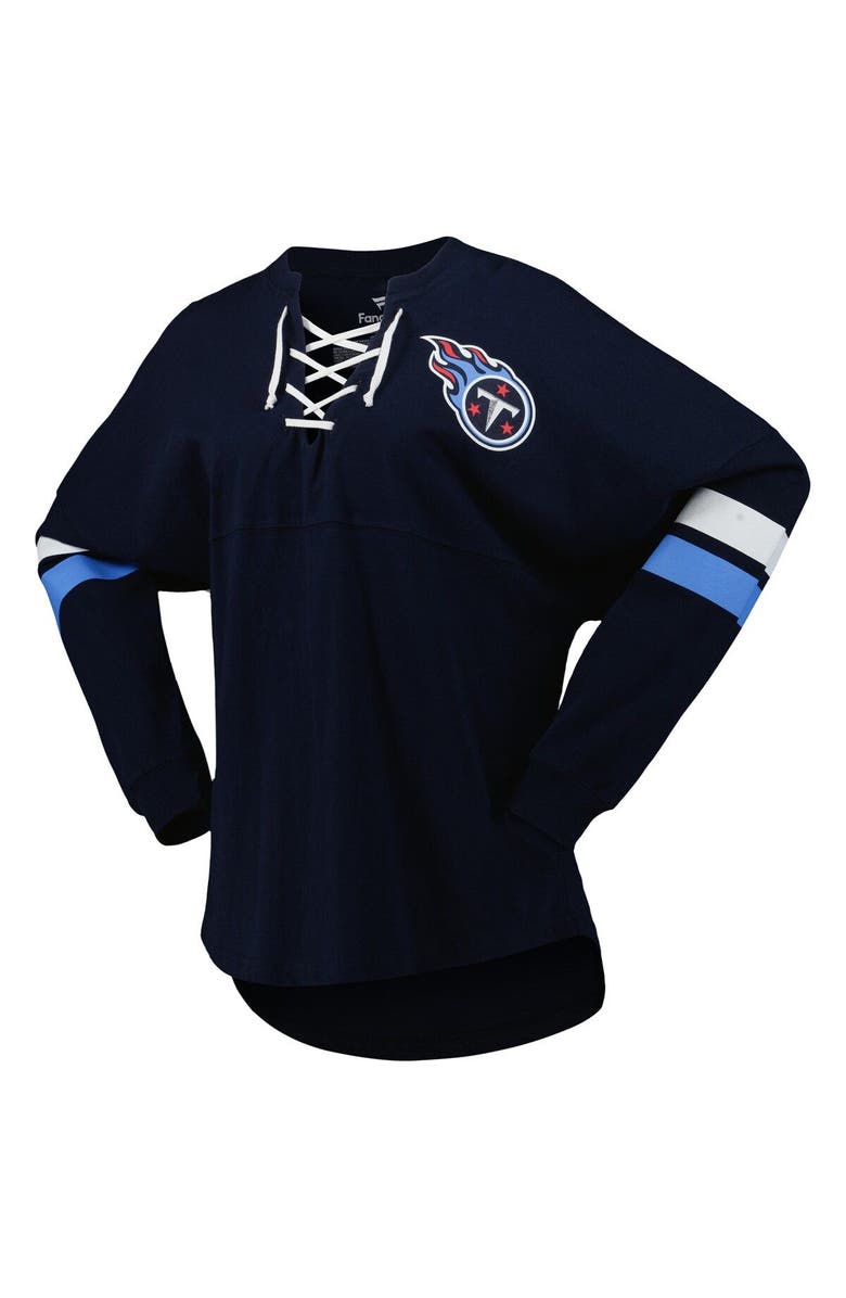 FANATICS Women's Fanatics Branded Navy Tennessee Titans Spirit Jersey Lace-Up V-Neck Long Sleeve T-Shirt, Alternate, color, Navy