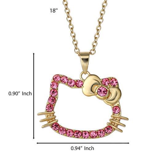 Hello Kitty Pink Outline Crystal Pendant In Gold