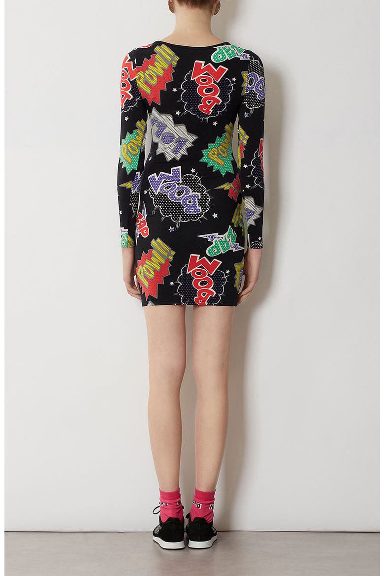 Comic Book Print Body-Con Dress, Alternate, color, BLACK
