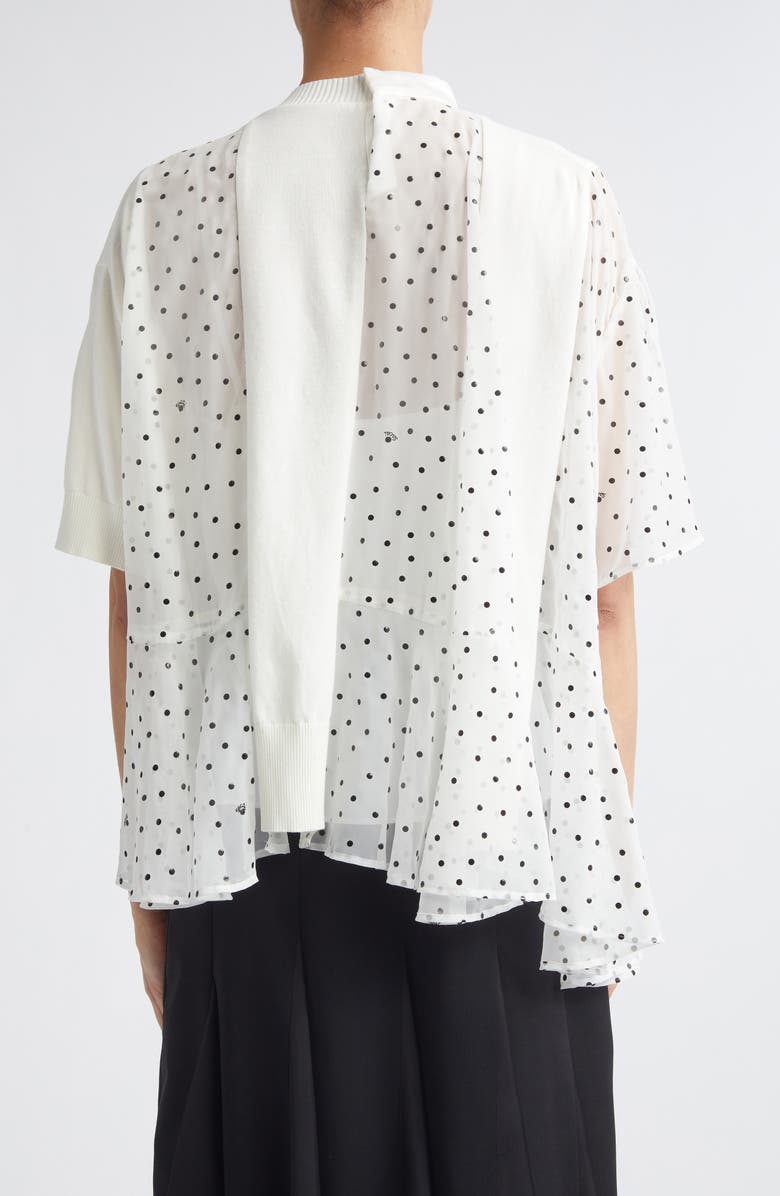 Sacai Pleated Polka Dot Mixed Media Top, Alternate, color, White