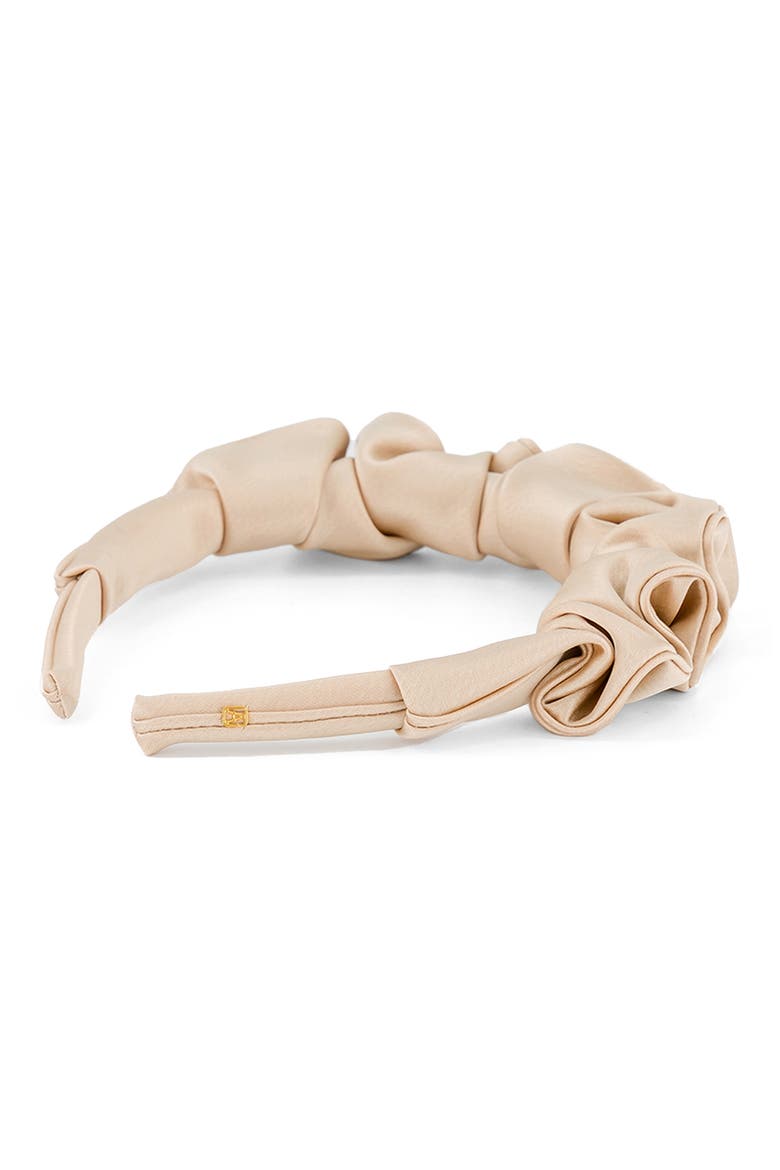 Gathered Satin Headband, Alternate, color, BEIGE