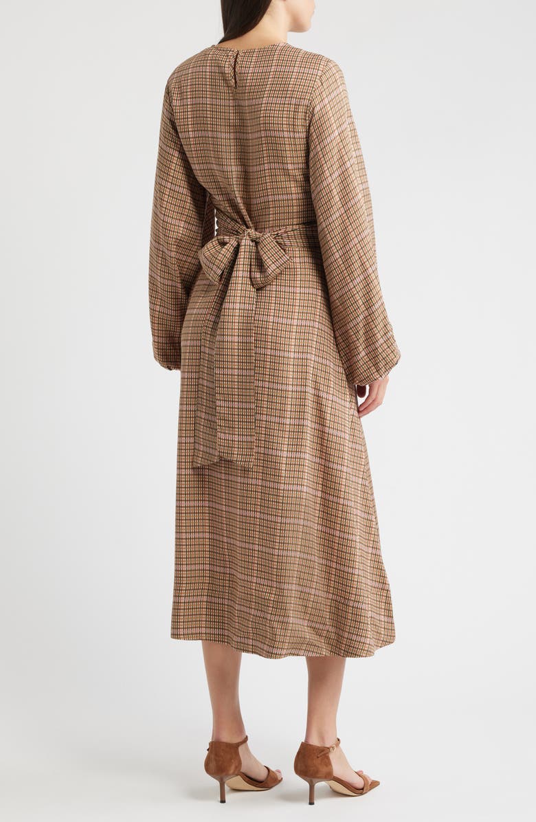 FRNCH Apollinaire Check Long Sleeve Dress, Alternate, color, Ocre
