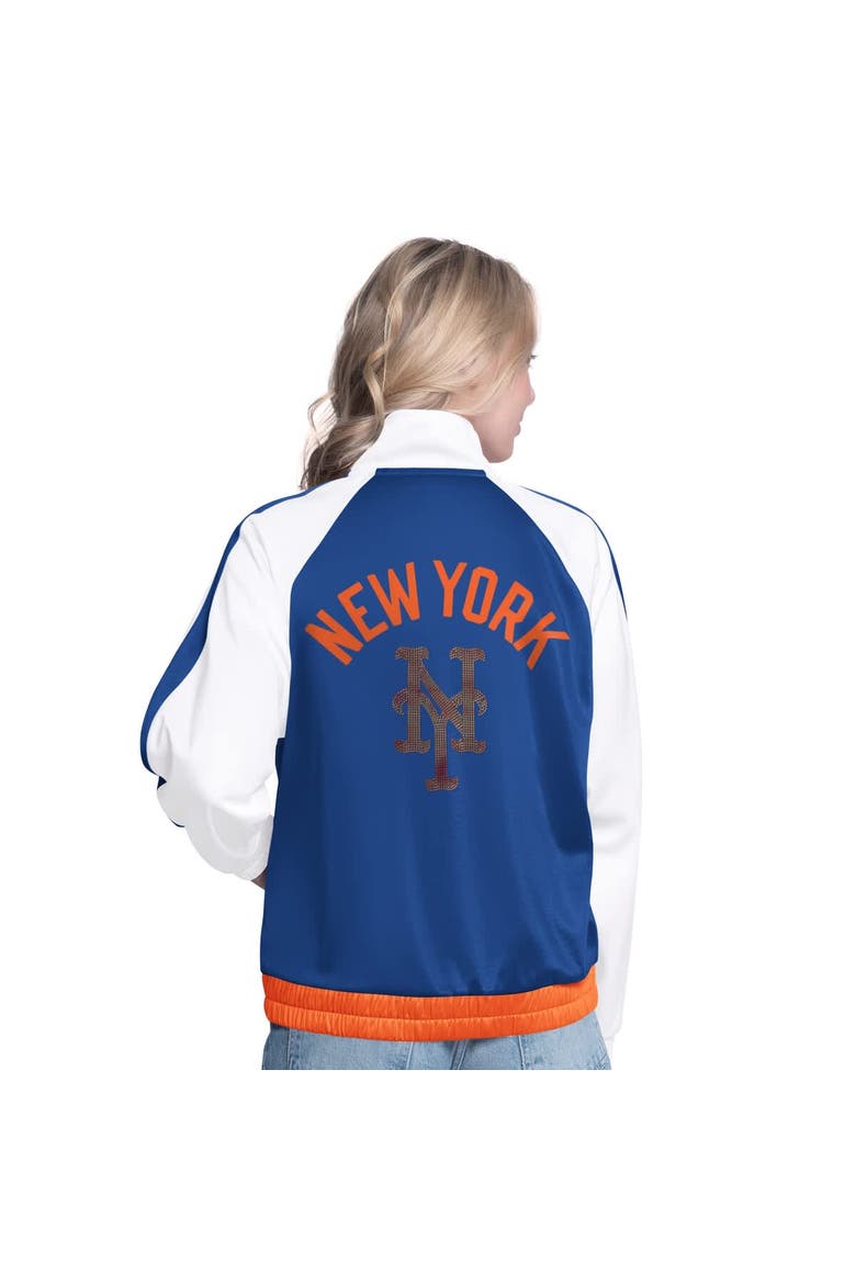 Women's G-III Sports by Carl Banks  White/Royal New York Mets Rally Rhinestone Raglan Full-Zip Track Jacket, Alternate, color, White