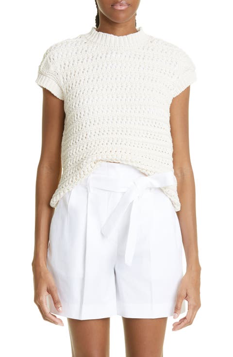 Openwork Sleeveless Cotton Blend Sweater