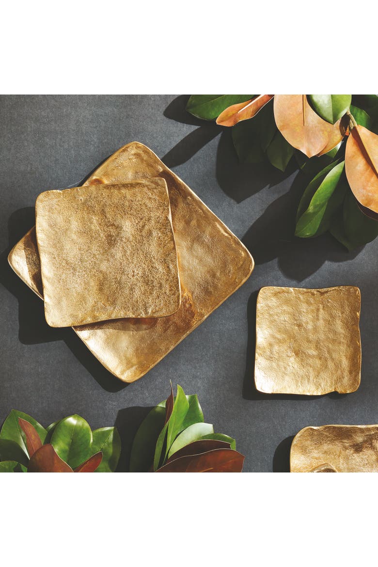 Imani Decorative Square Gold Aluminum Metal Trays, Set of 3, Alternate, color, Gold