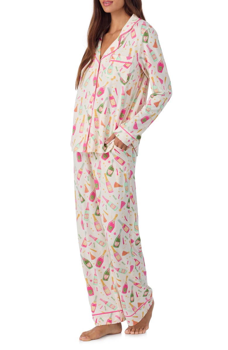 Room Service Pjs Piped Jersey Pajamas, Alternate, color, White/ Print