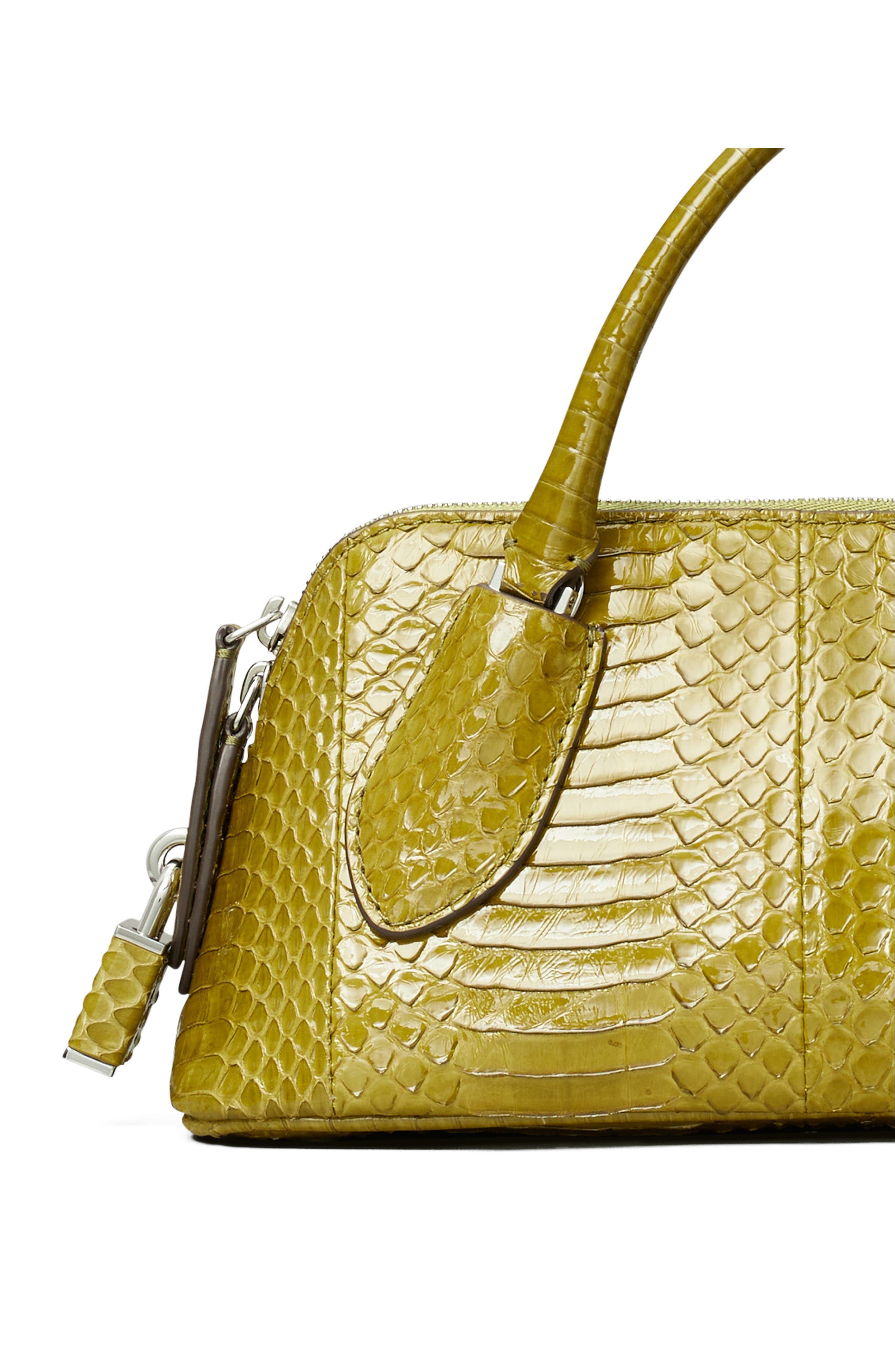 Lock Snake Top Handle Leather Bag, Alternate, color, MOSS