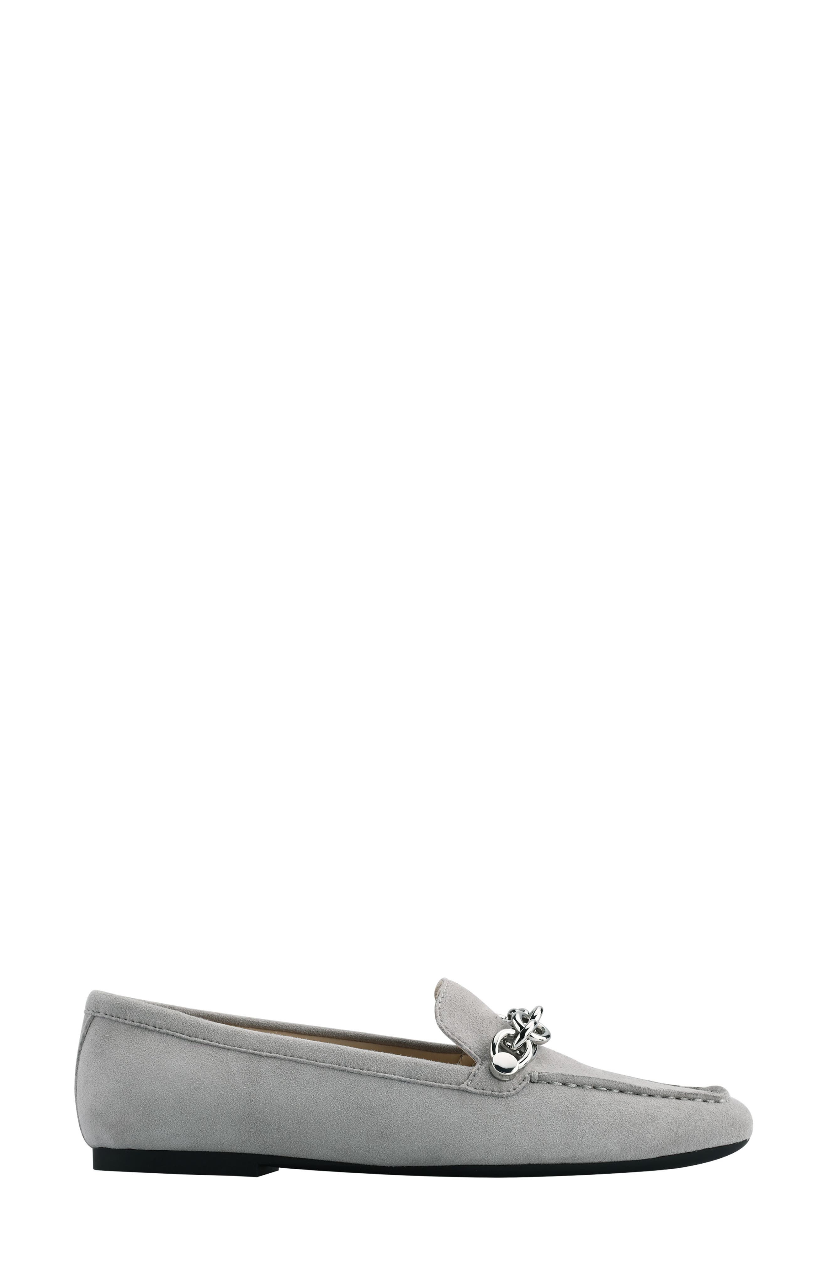 Elanna Leather Chain Link Loafer, Alternate, color, GREY