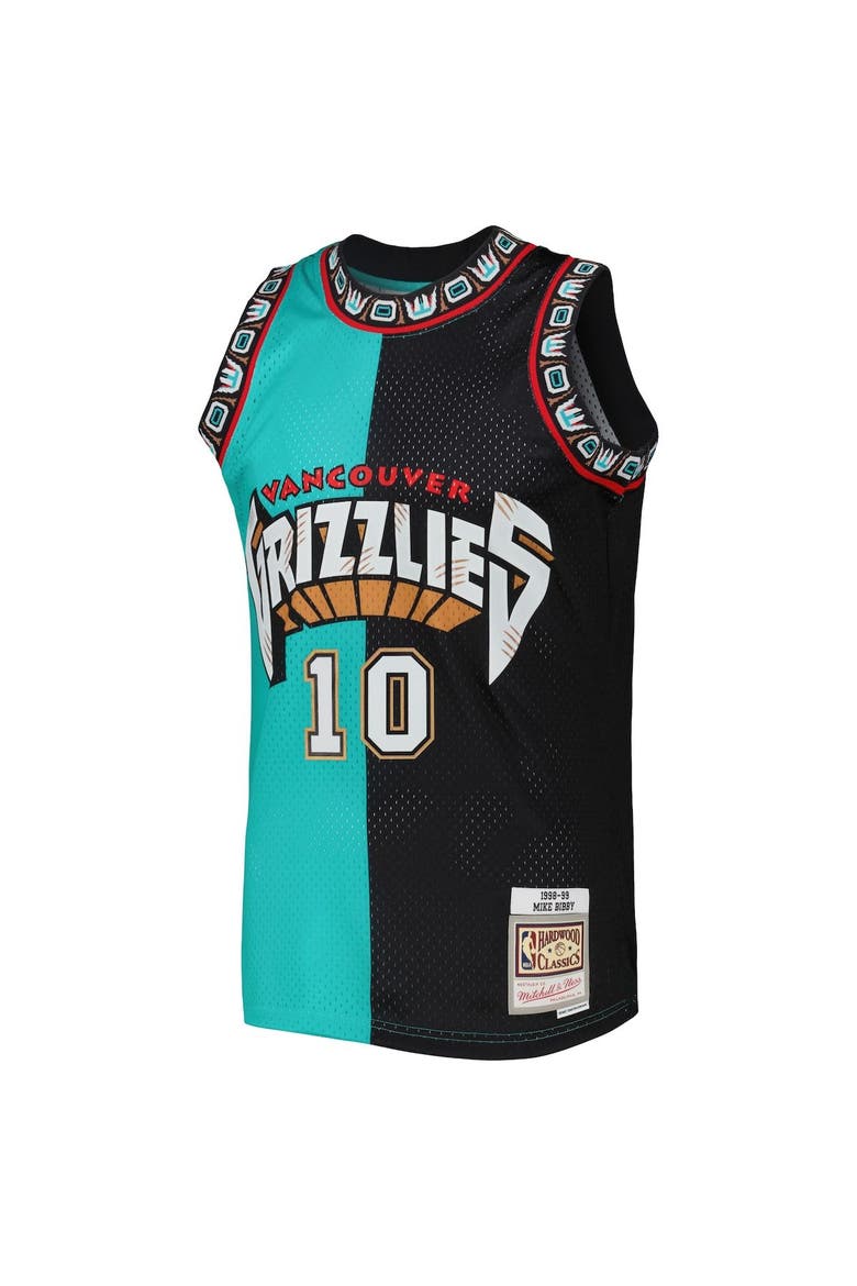 Men's Mitchell & Ness Mike Bibby Turquoise/Black Vancouver Grizzlies Hardwood Classics 1998-99 Split Swingman Jersey, Alternate, color, Turquoise