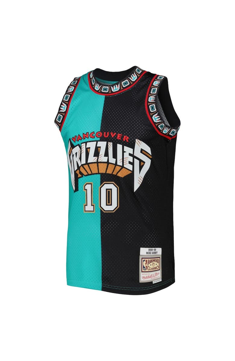 Mitchell & Ness Men's Mitchell & Ness Mike Bibby Turquoise/Black Vancouver Grizzlies Hardwood Classics 1998-99 Split Swingman Jersey, Alternate, color, 