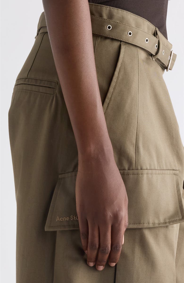 Acne Studios Belted Cotton Twill Barrel Leg Cargo Trousers, Alternate, color, Khaki Green