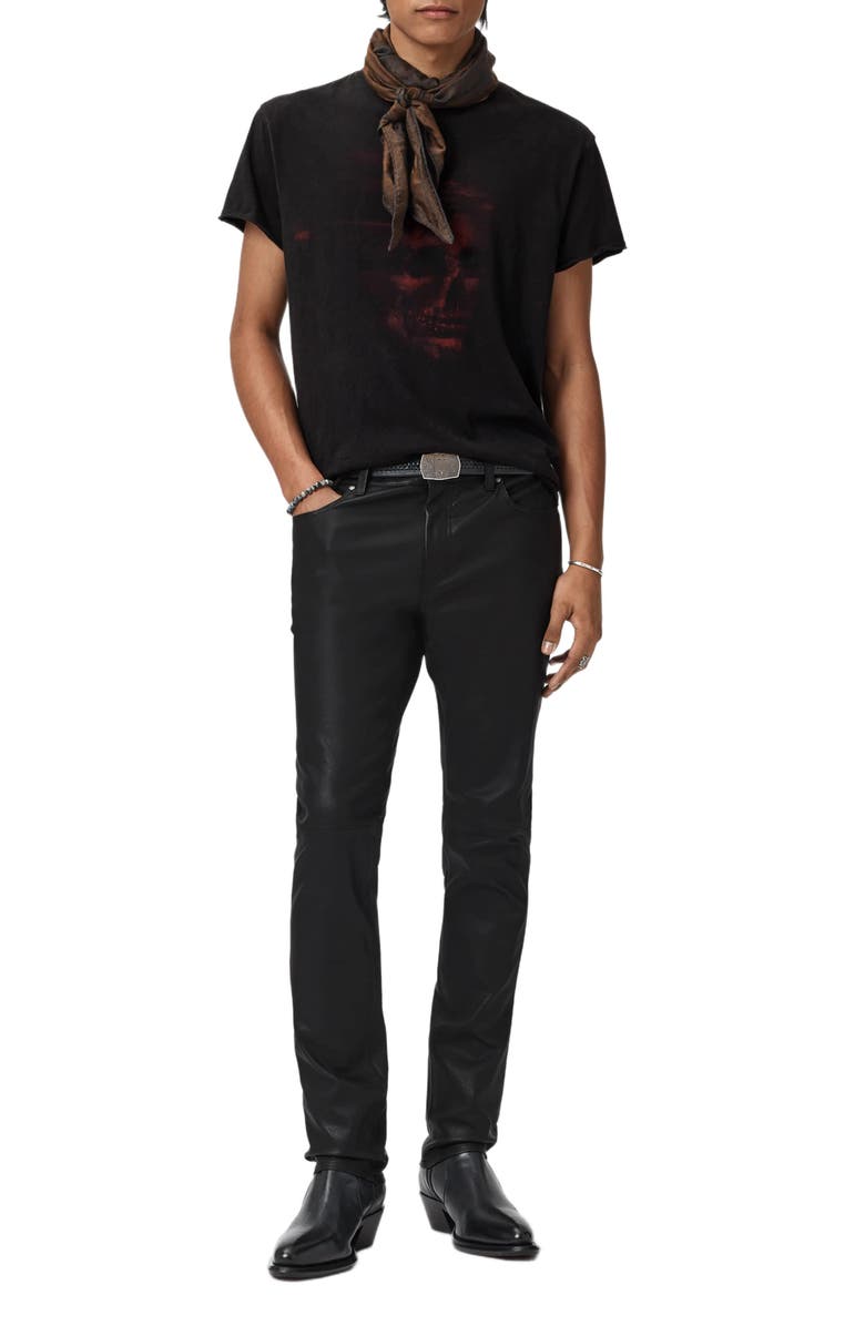 John Varvatos Bleached Skull Raw Edge Organic Cotton T-Shirt, Alternate, color, Black