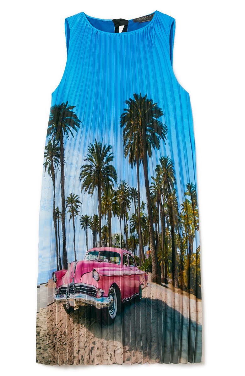 Marina Rinaldi Madera Print Pleated Sleeveless Midi Dress, Alternate, color, Sky Blue