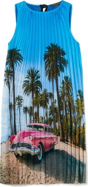 Marina Rinaldi Madera Print Pleated Sleeveless Midi Dress