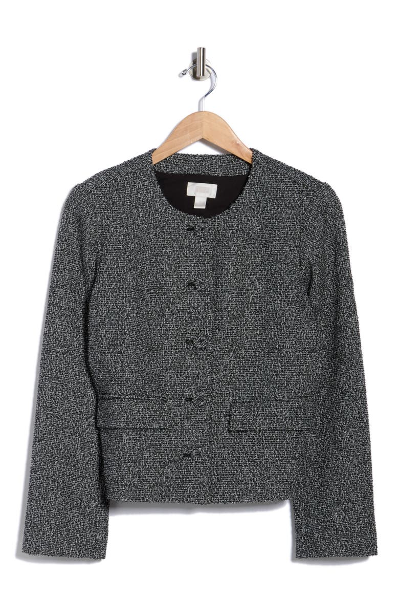 Collarless Bouclé Jacket, Alternate, color, BLACK- IVORY BOUCLE