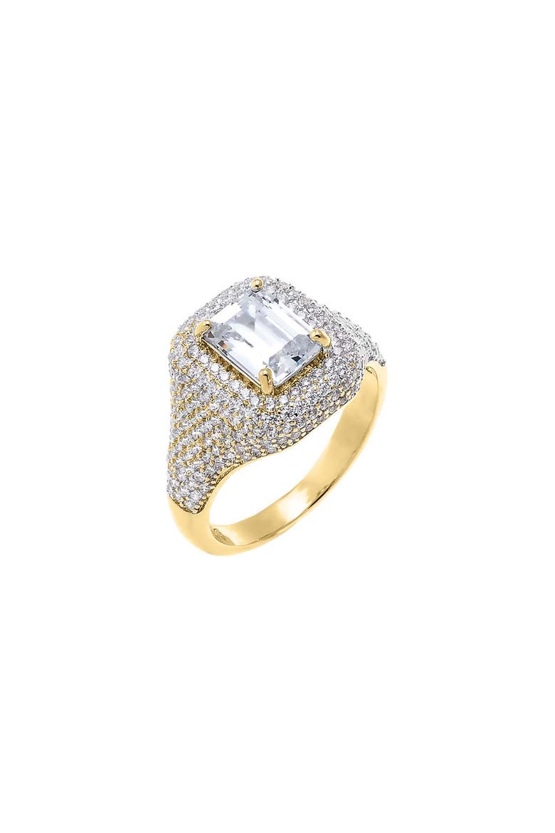 CZ Emerald-Cut Pavé Dome Pinky Ring, Main, color, Gold