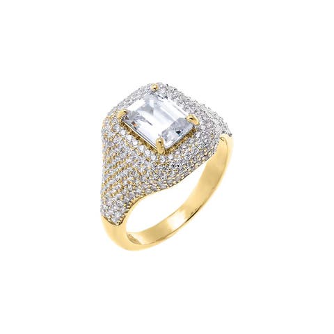 CZ Emerald-Cut Pavé Dome Pinky Ring