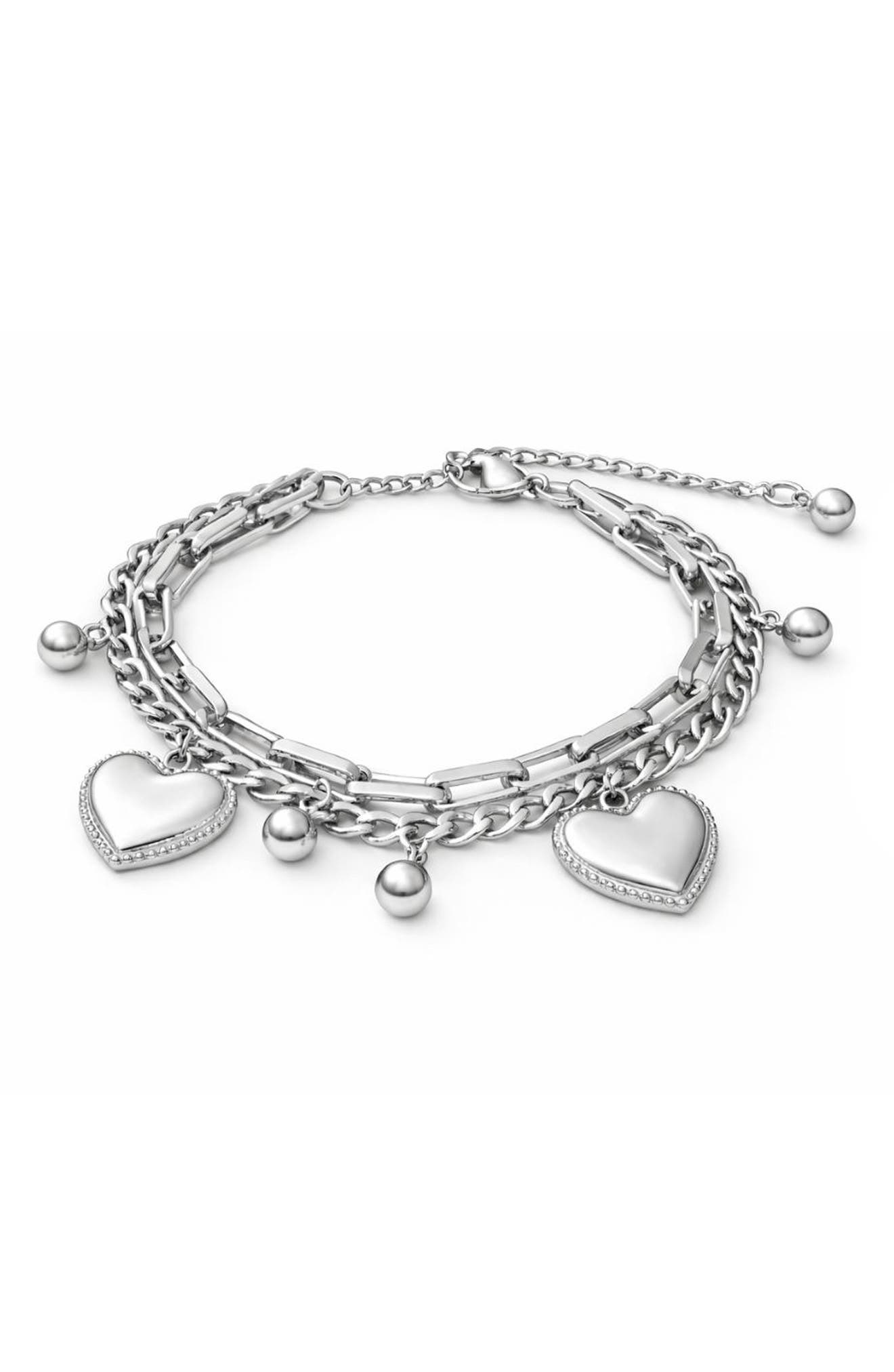 REBL Heart Charm Layered Bracelet