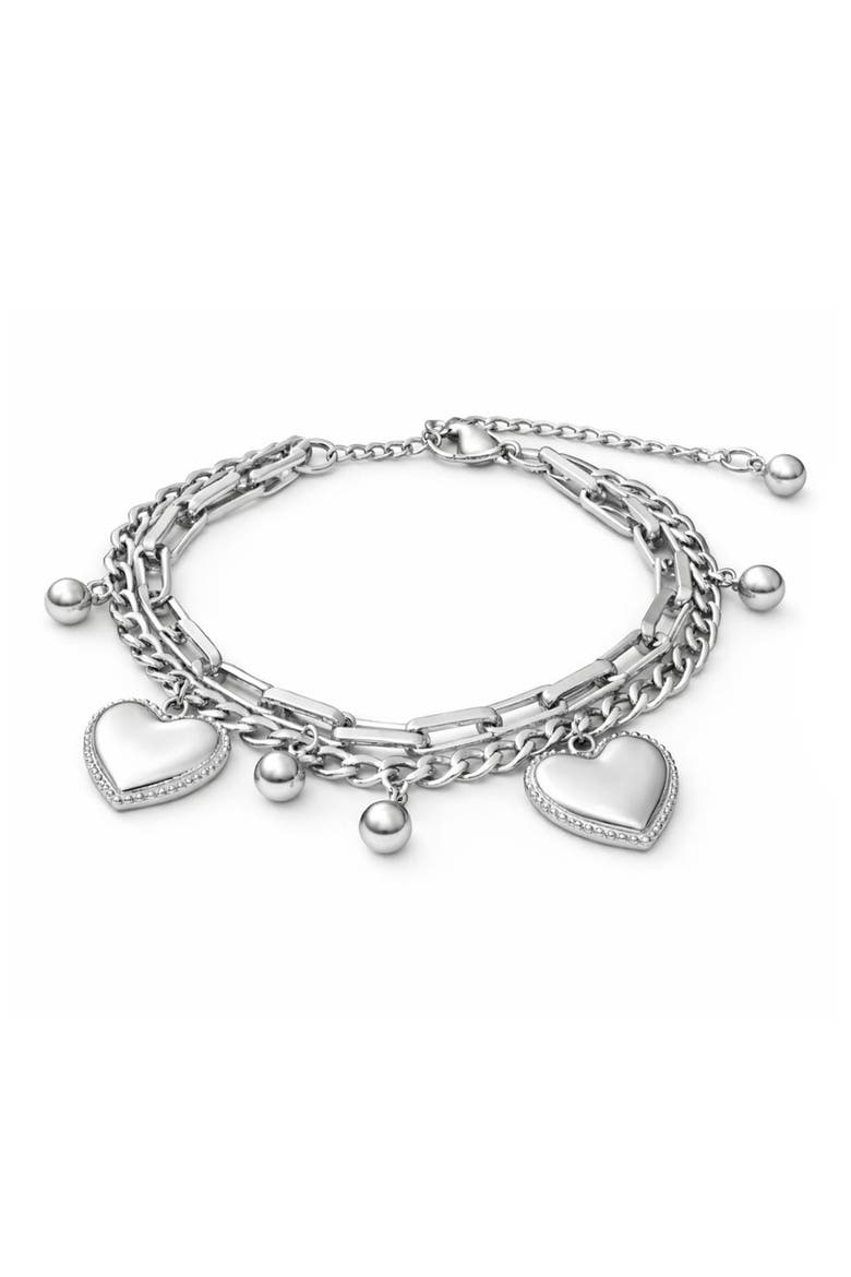 Heart Charm Layered Bracelet, Main, color, SILVER