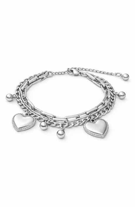 REBL Heart Charm Layered Bracelet