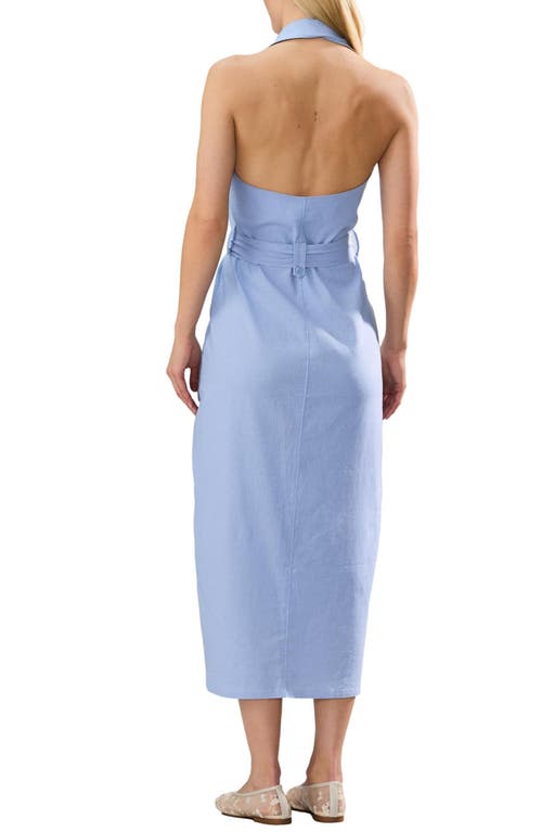 Next Belted Sleevess Linen Blend Shirtdress In Blue