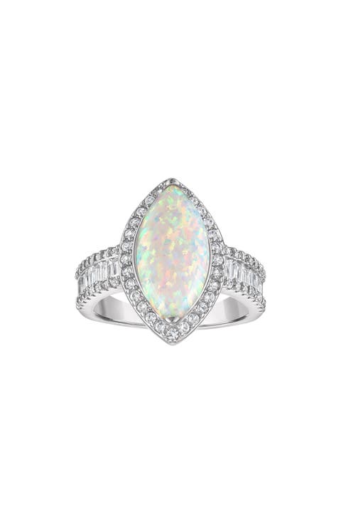 Marquise Lab Created Opal Halo Ring