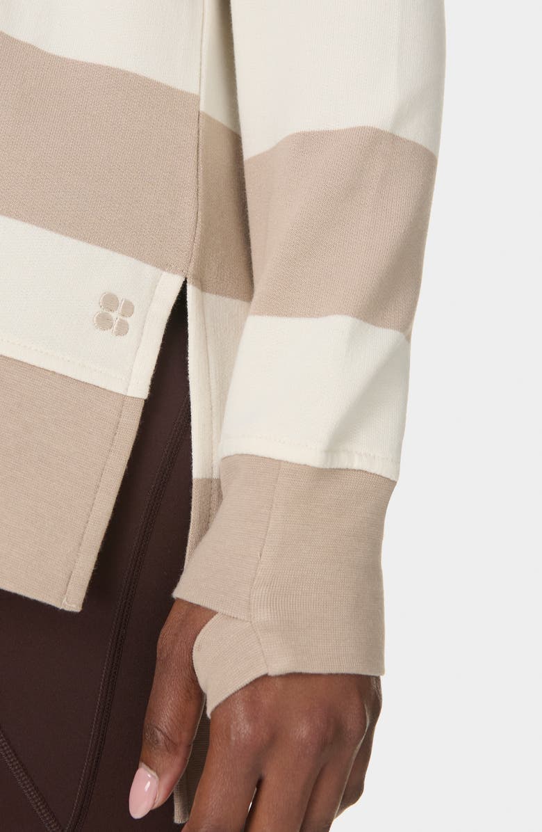 Sweaty Betty After Class Stripe Longline Sweatshirt, Alternate, color, White/ Dusk Beige Large Stripe