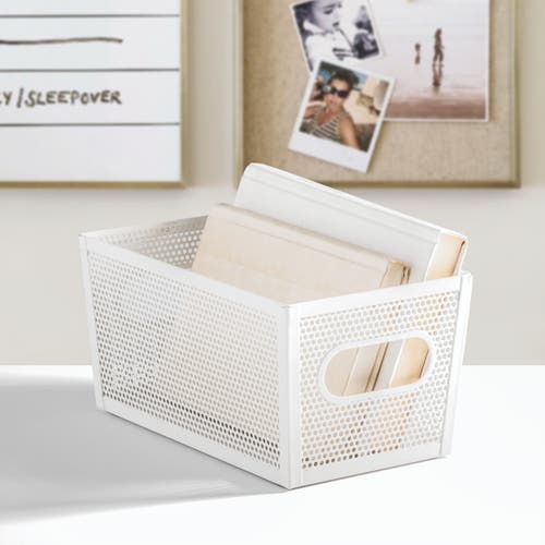 Mdesign Perforated Metal Storage Bin With Handles In White