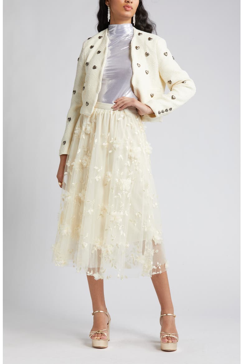 Audra Floral Appliqué Chiffon Maxi Skirt, Main, color, CREAM