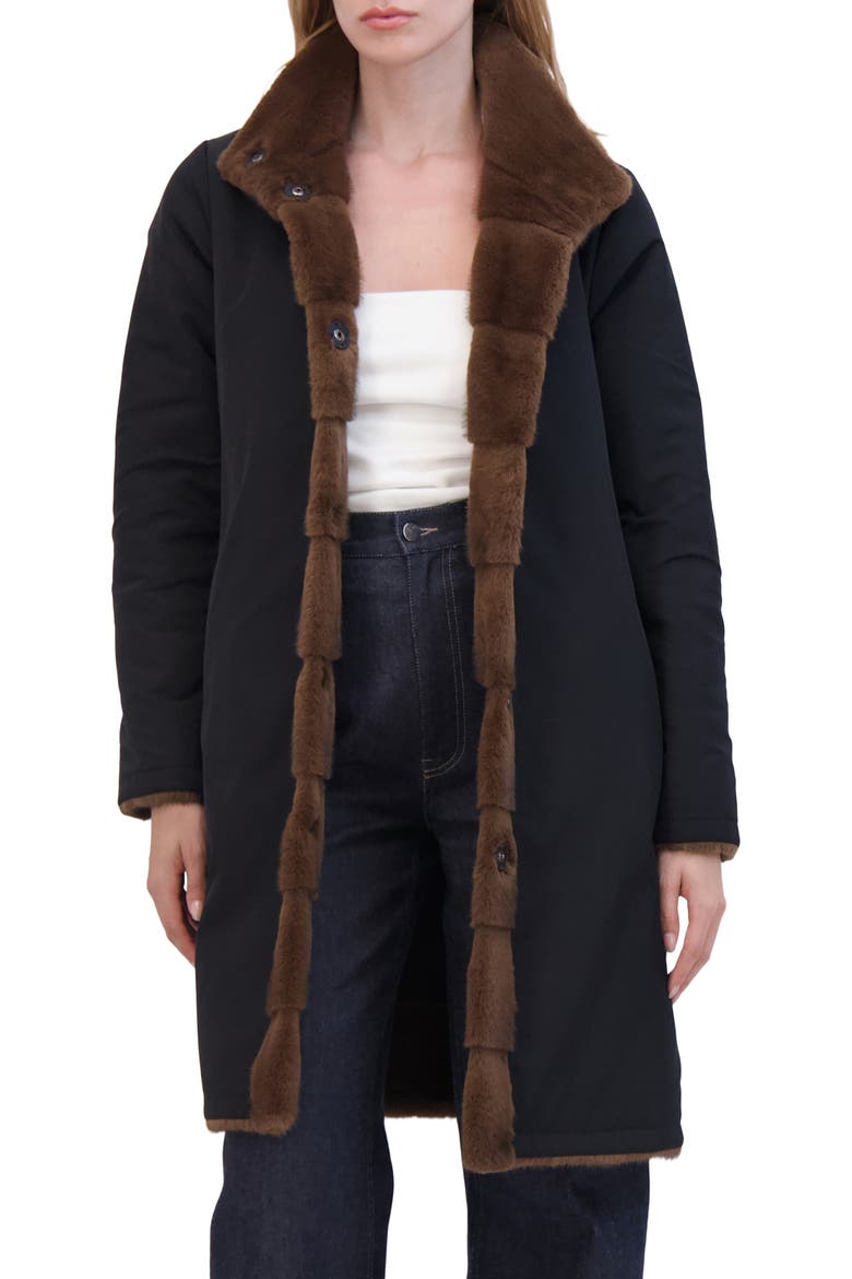 Fur-Free Mink (Faux Fur) Reversible Short Coat, Alternate, color, BROWN/BLACK