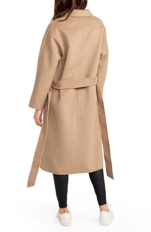 Belle & Bloom Standing Still Belted Double Breasted Wool Blend Coat In Oat