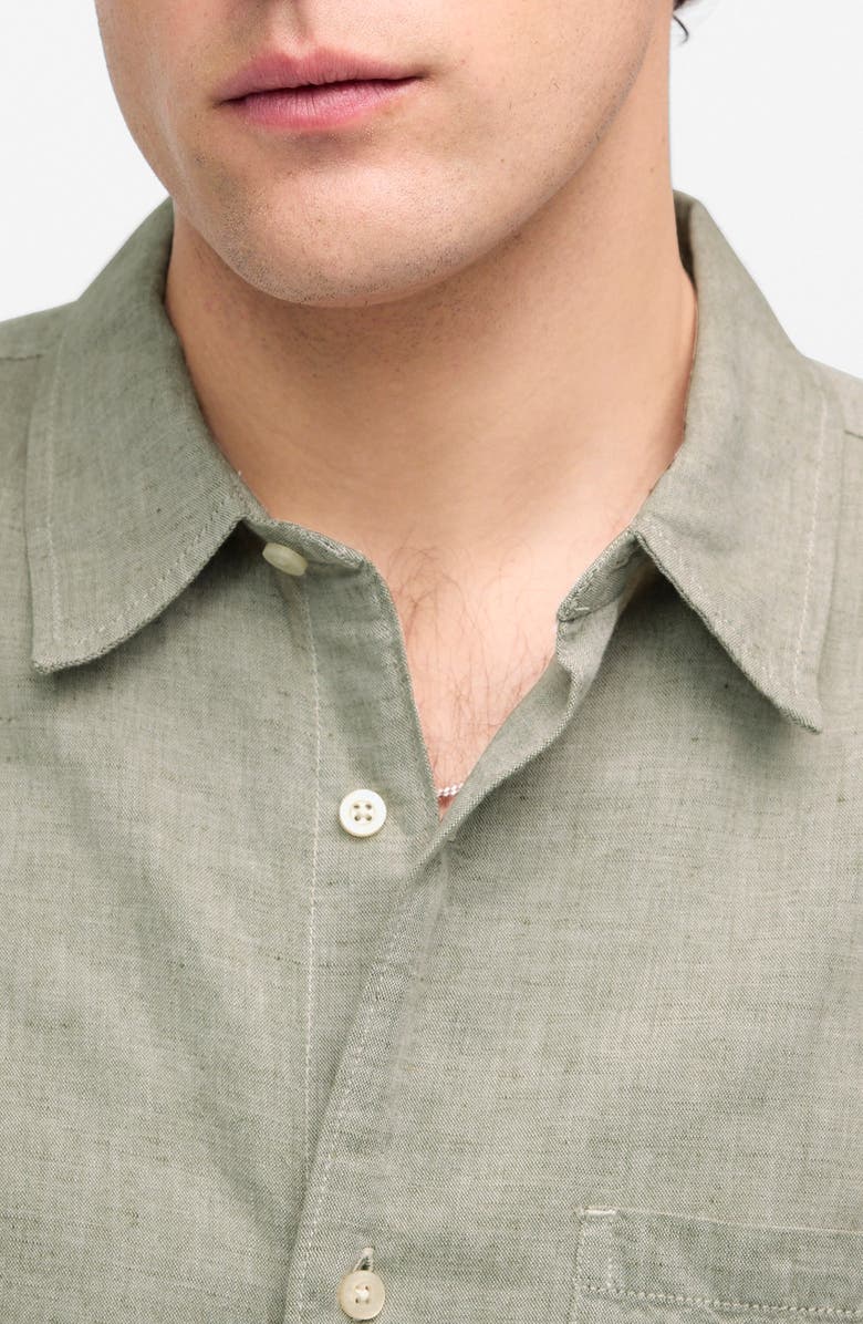 Madewell Short Sleeve Linen & Cotton Button-Up Shirt, Alternate, color, Sage