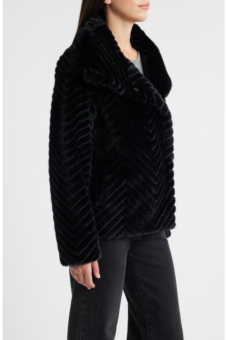 Chevron Quilted Faux Fur Jacket, Alternate, color, BLACK